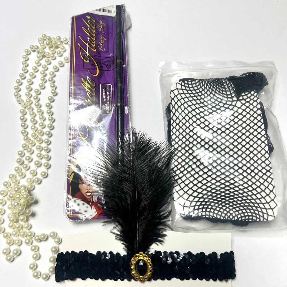 1920s Gatsby Flapper Accessories 20s Party Costume Feather Flapper Headpiece Set